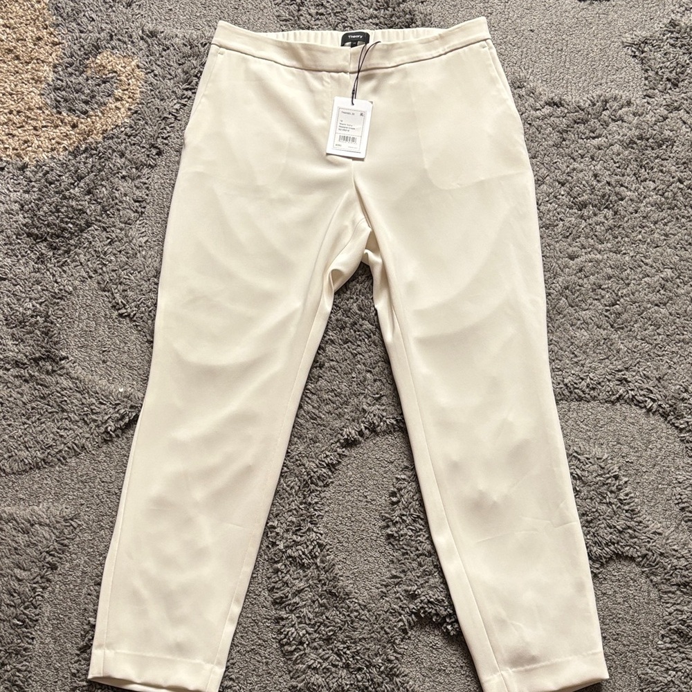 Theory Warm Ivory Crepe Trousers